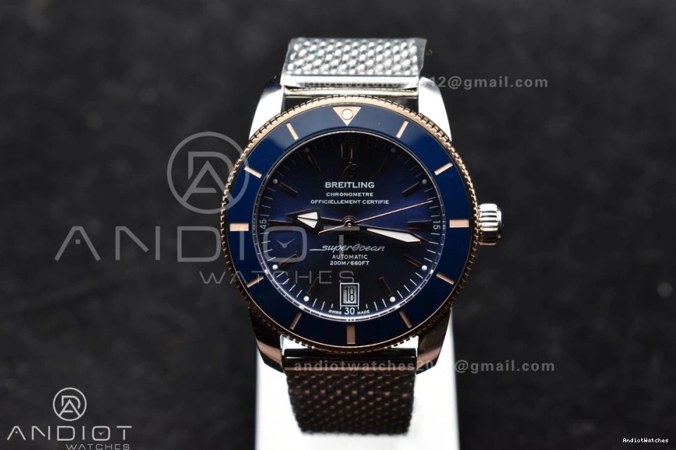 Bezel 1172 Dial Bracelet 42mm RG SS and on II WaterResistant Blue Ceramic BLSF Bezel Mesh Blue A SuperOcean Heritage 0510